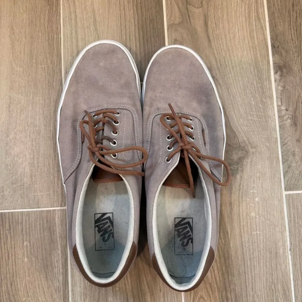 Men's Canvas and Brown Leather Lace Up Sneakers, Size 13